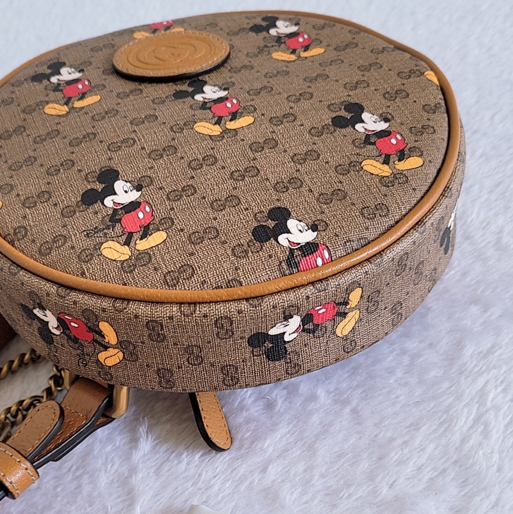 Authentic Gucci x Disney Mickey Mouse GG Supreme Monogram Mini Round Backpack - Picture 10 of 16